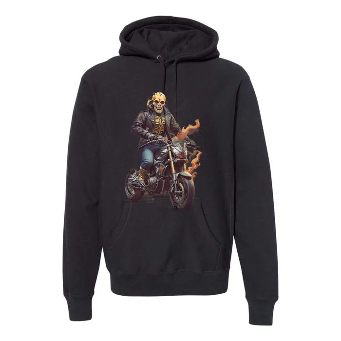 Trendy Skeleton Riding A Motorbike Premium Hoodie