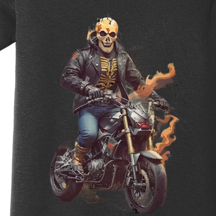 Trendy Skeleton Riding A Motorbike Baby Bodysuit