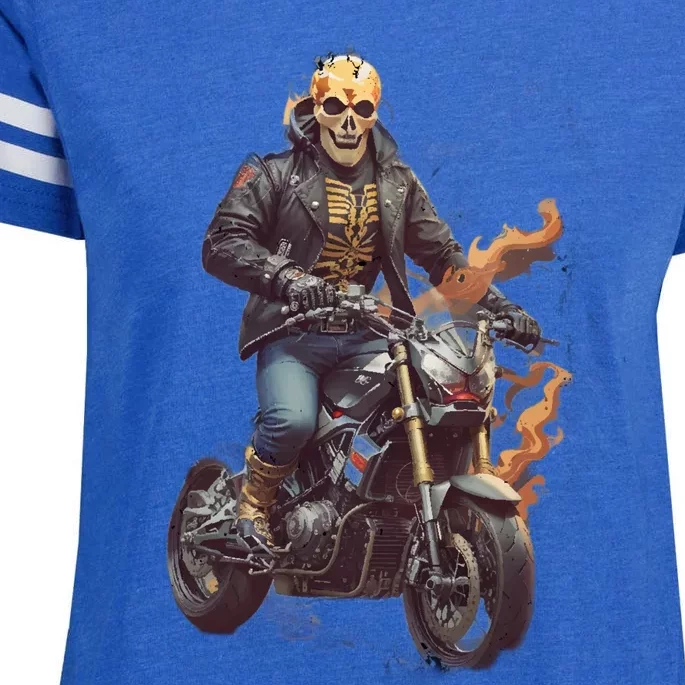 Trendy Skeleton Riding A Motorbike Enza Ladies Jersey Football T-Shirt