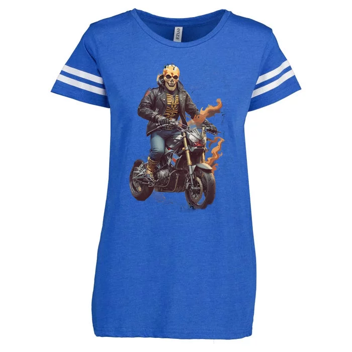 Trendy Skeleton Riding A Motorbike Enza Ladies Jersey Football T-Shirt