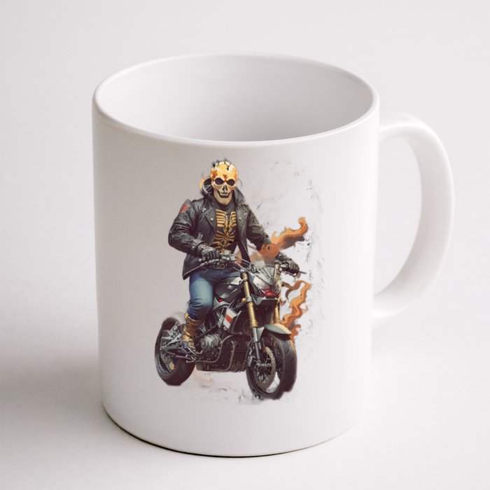 Trendy Skeleton Riding A Motorbike Front & Back Coffee Mug