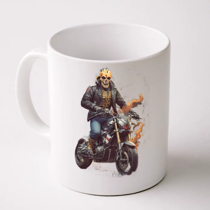 Trendy Skeleton Riding A Motorbike Front & Back Coffee Mug