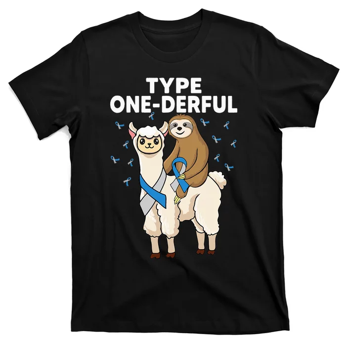 T1D sloth riding llama Type one derful Diabetes Awareness T-Shirt