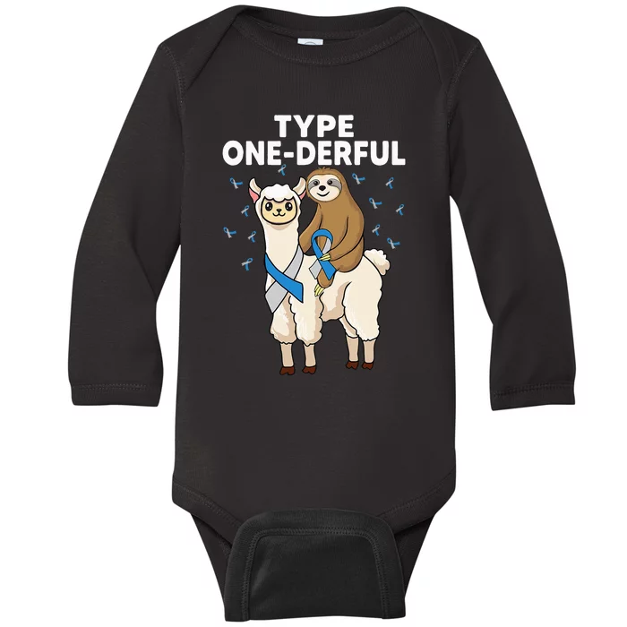 T1D sloth riding llama Type one derful Diabetes Awareness Baby Long Sleeve Bodysuit