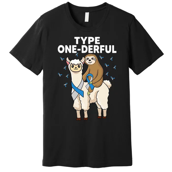 T1D sloth riding llama Type one derful Diabetes Awareness Premium T-Shirt