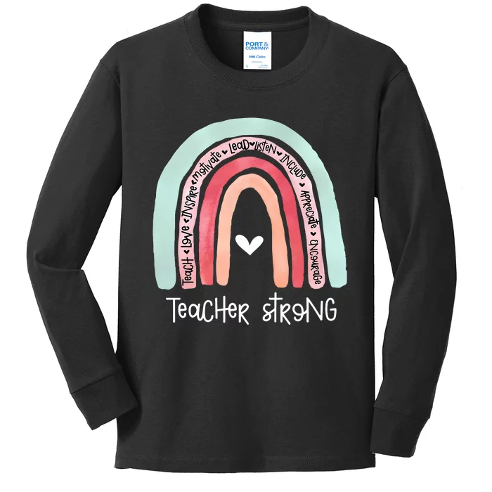 Teacher Strong Rainbow Teacher Life Kids Long Sleeve Shirt