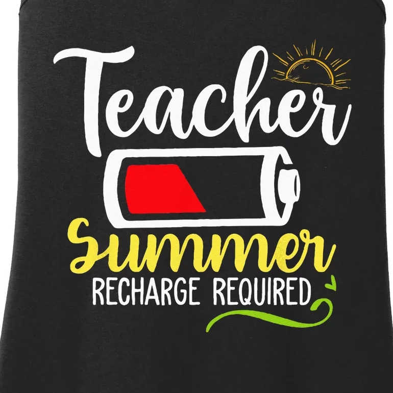 Teacher Summer Recharge Required Last Day School Vacation Ladies Essential Tank