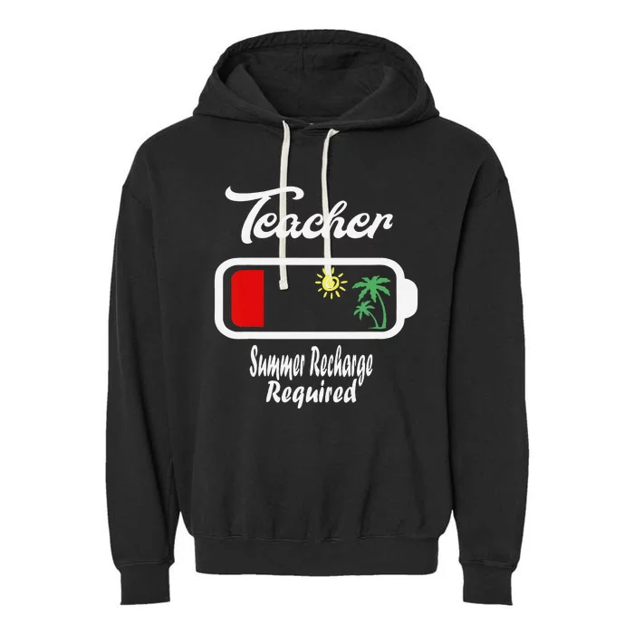 Teacher Summer Recharge Required Funny Last day of School Garment-Dyed Fleece Hoodie