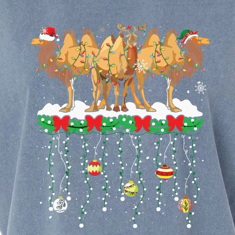 Three Santa Reindeer Elf Camels Christmas Farmer Family Garment-Dyed Women's Muscle Tee