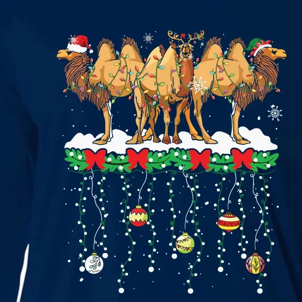 Three Santa Reindeer Elf Camels Christmas Farmer Family Cooling Performance Long Sleeve Crew