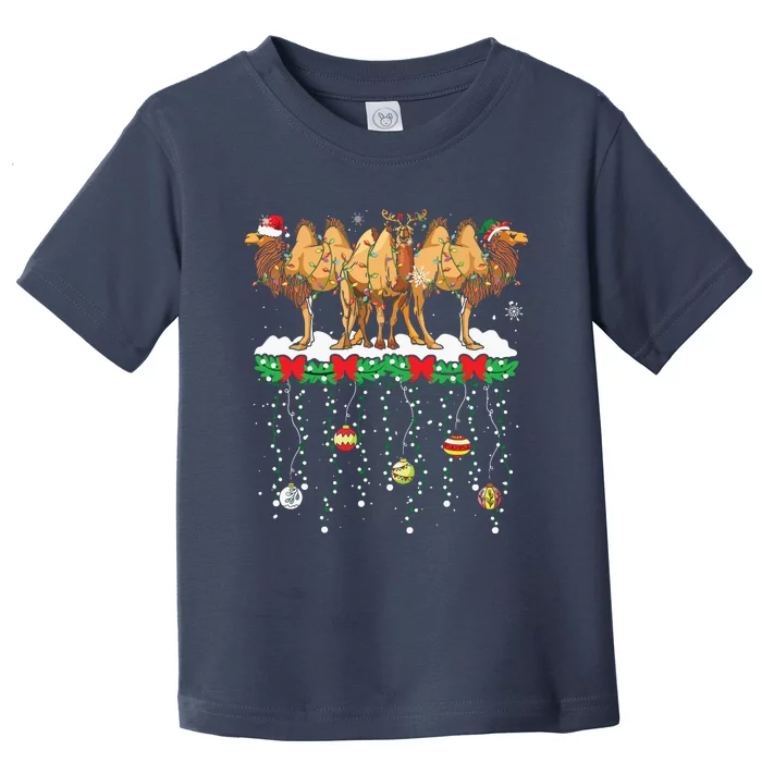 Three Santa Reindeer Elf Camels Christmas Farmer Family Toddler T-Shirt