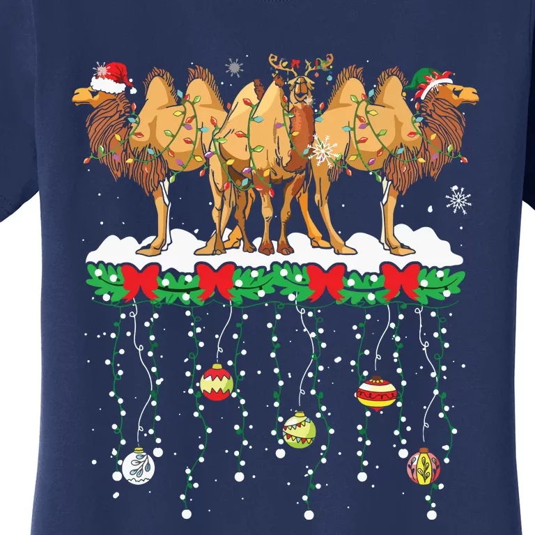 Three Santa Reindeer Elf Camels Christmas Farmer Family Women's T-Shirt