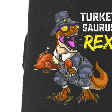 Turkey Saurus Rex Funny Dinosaur T Rex Thanksgiving Kids Doggie 3-End Fleece Hoodie