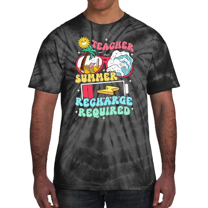 Teacher Summer Recharge Required Funny Teacher Energy Sun Tie-Dye T-Shirt