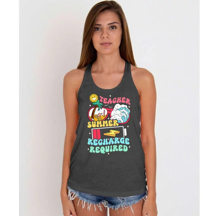 Teacher Summer Recharge Required Funny Teacher Energy Sun Women's Knotted Racerback Tank