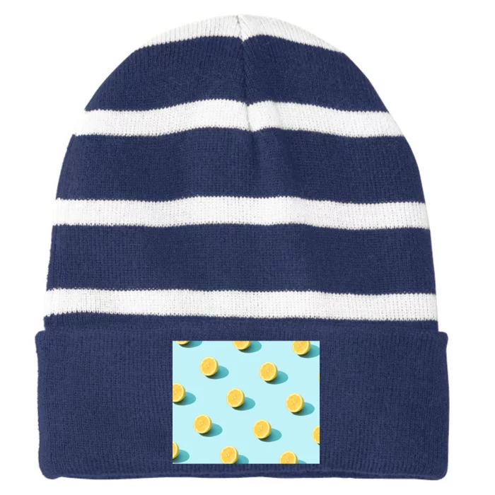 Trendy Sunlight Summer Pattern Lemons Striped Beanie with Solid Band