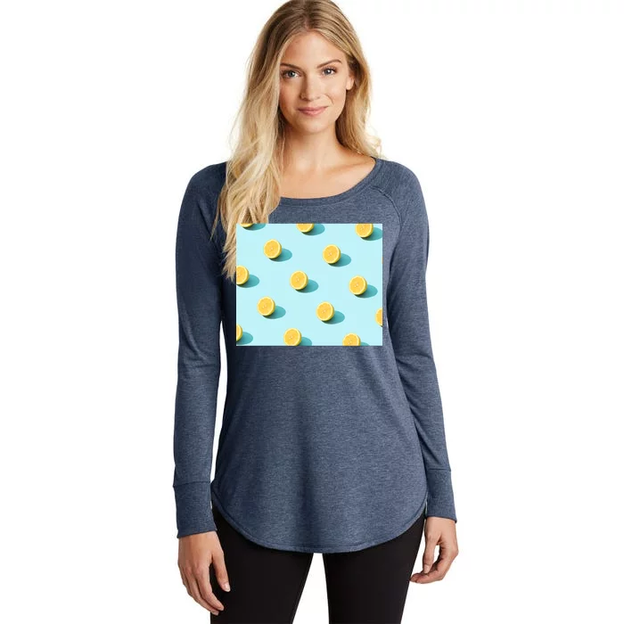 Trendy Sunlight Summer Pattern Lemons Women's Perfect Tri Tunic Long Sleeve Shirt