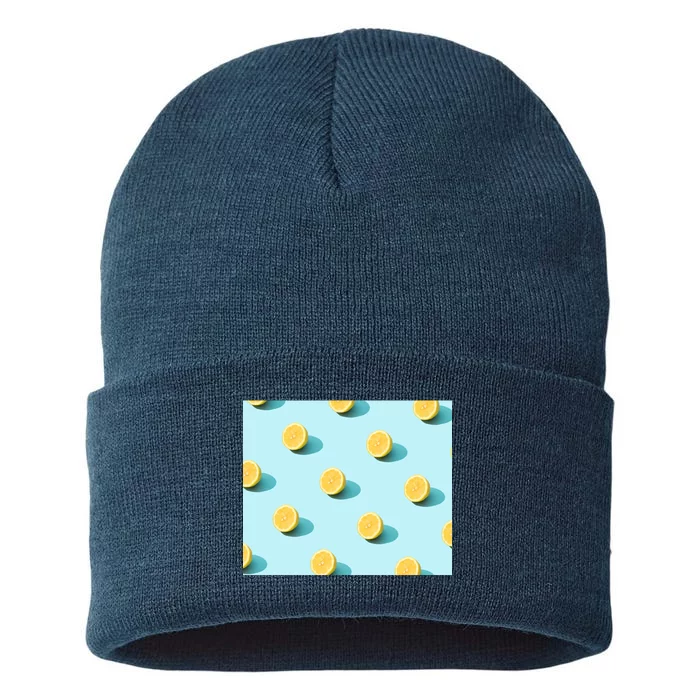 Trendy Sunlight Summer Pattern Lemons Sustainable Knit Beanie