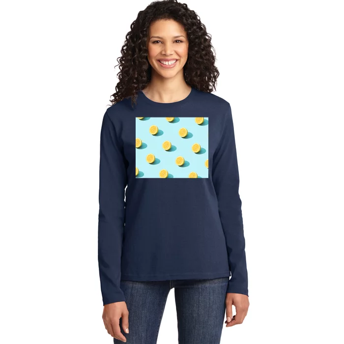 Trendy Sunlight Summer Pattern Lemons Ladies Long Sleeve Shirt