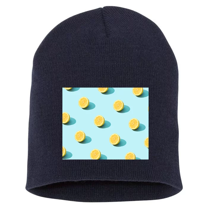 Trendy Sunlight Summer Pattern Lemons Short Acrylic Beanie