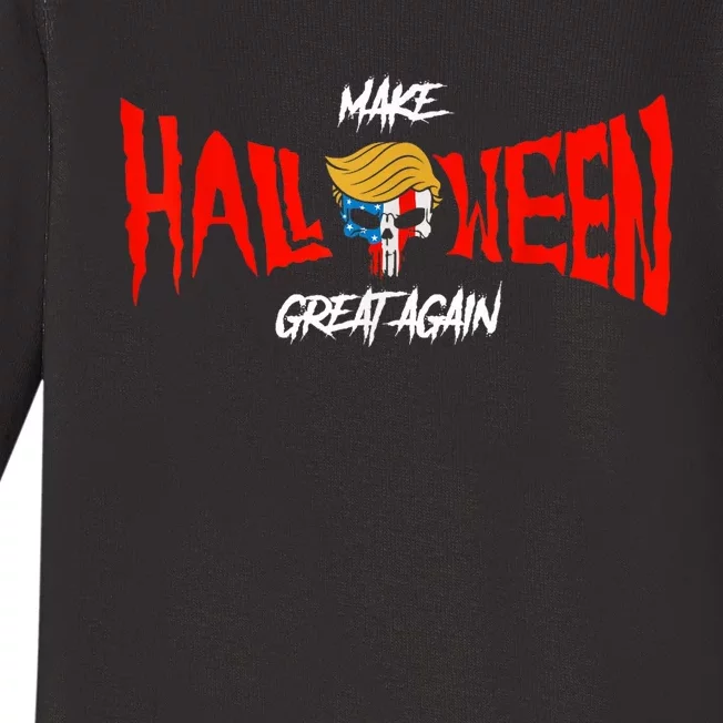 Trump Skull Skeleton Make Halloween Great Again Us Flag Baby Long Sleeve Bodysuit