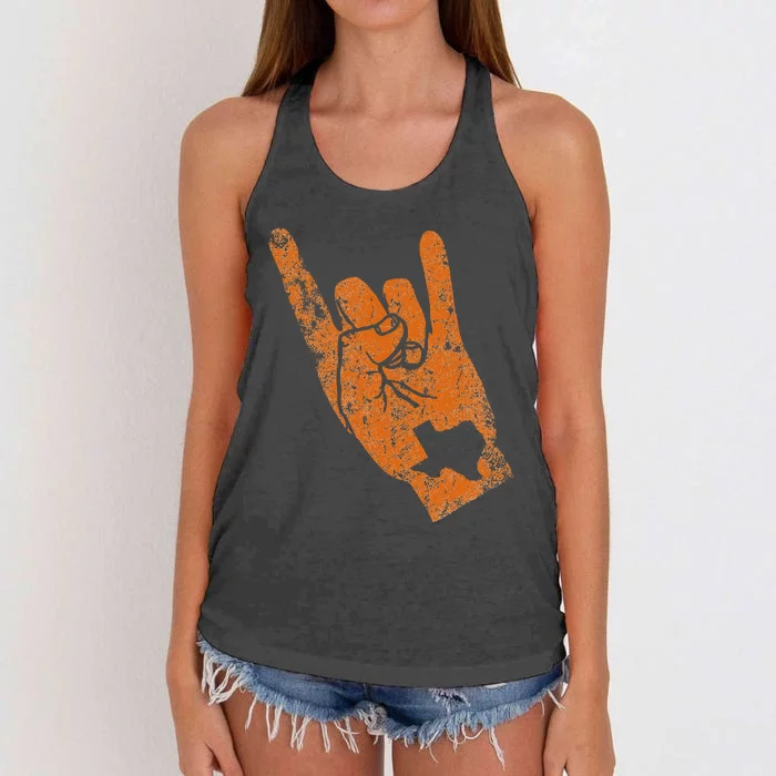 Texas State Silhouette Hook Em Hands Texan Pride Women's Knotted Racerback Tank