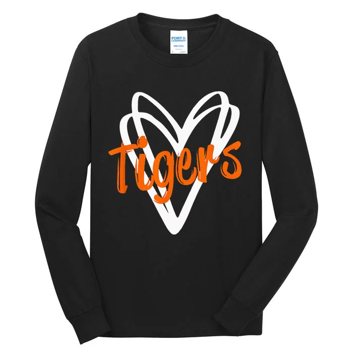 Tigers School Sports Fan Team Spirit Mascot Cute Heart Gift Tall Long Sleeve T-Shirt