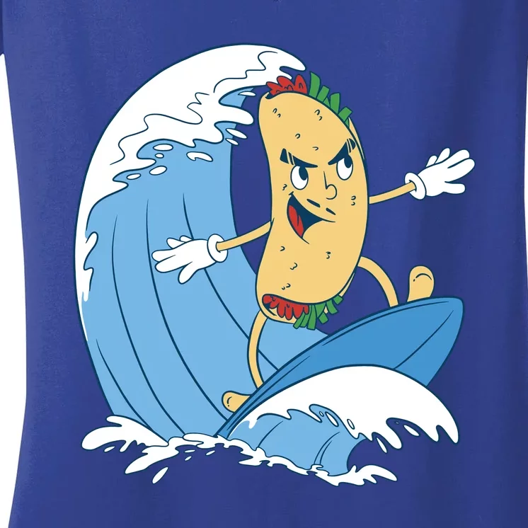 Taco Surfer Surfing Funny Women's V-Neck T-Shirt