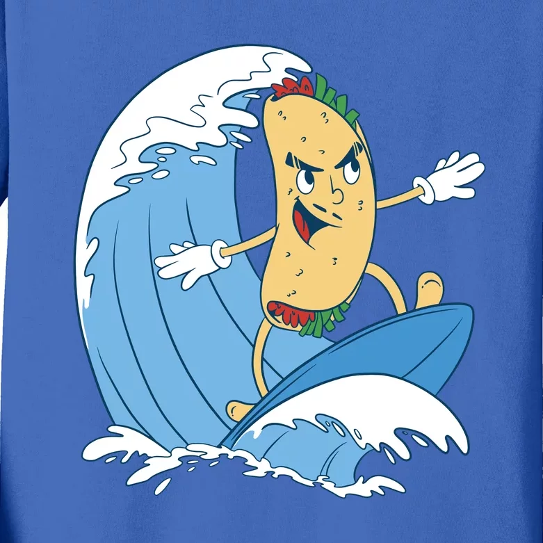 Taco Surfer Surfing Funny Kids Long Sleeve Shirt