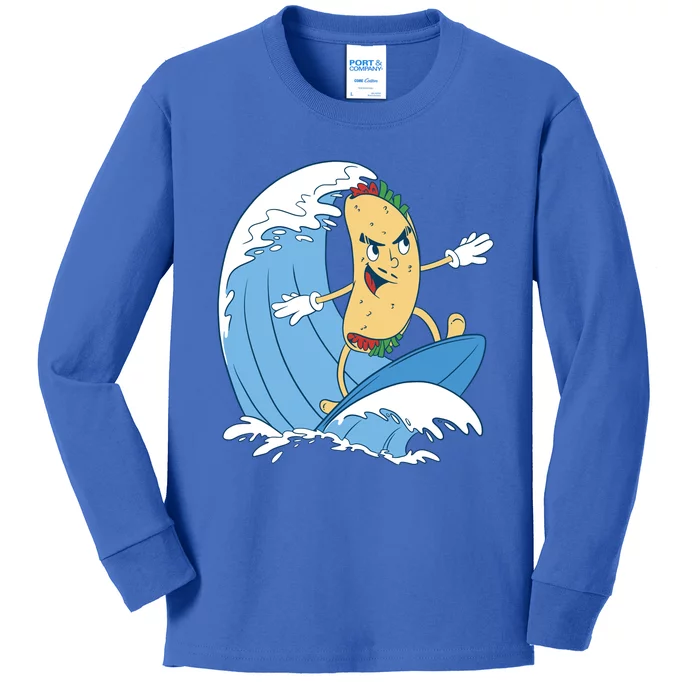 Taco Surfer Surfing Funny Kids Long Sleeve Shirt