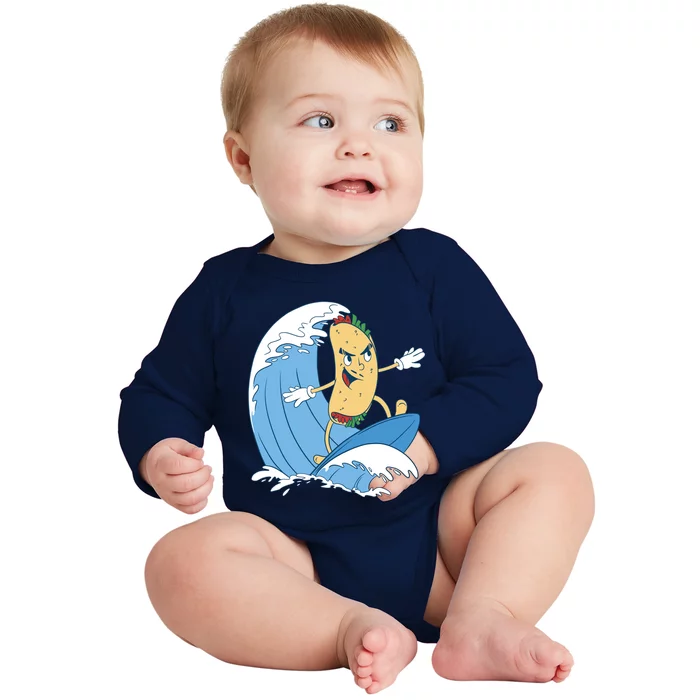 Taco Surfer Surfing Funny Baby Long Sleeve Bodysuit