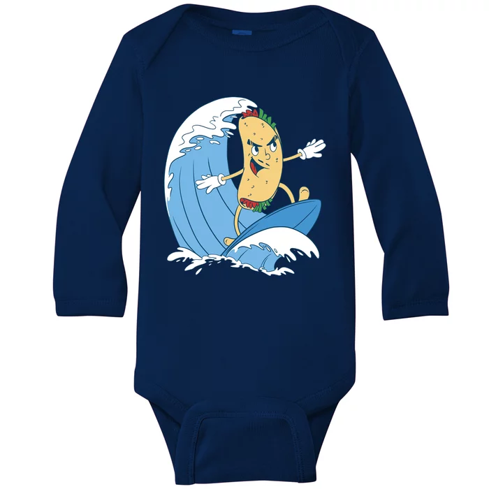 Taco Surfer Surfing Funny Baby Long Sleeve Bodysuit