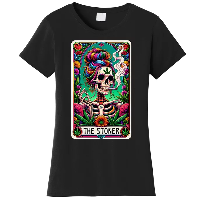 The Stoner Skeleton Tarot Card Funny 420 Cannabis Women's T-Shirt