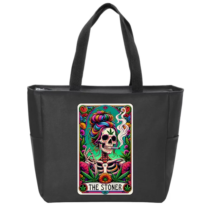 The Stoner Skeleton Tarot Card Funny 420 Cannabis Zip Tote Bag