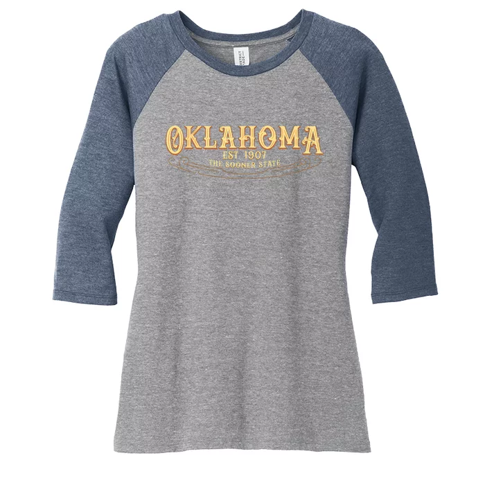 The Sooner State Oklahoma Women's Tri-Blend 3/4-Sleeve Raglan Shirt