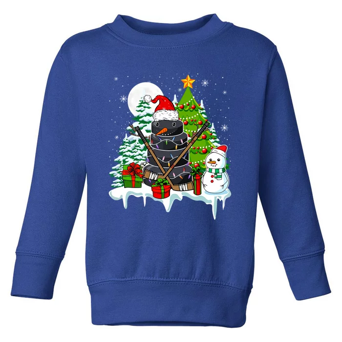 Two Santa Snow Ice Hockey Christmas Tree Player Lover Gift Toddler Sweatshirt