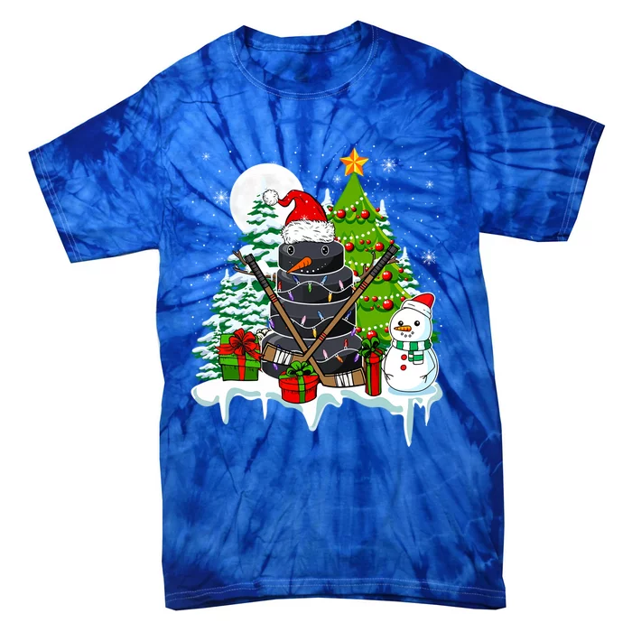 Two Santa Snow Ice Hockey Christmas Tree Player Lover Gift Tie-Dye T-Shirt