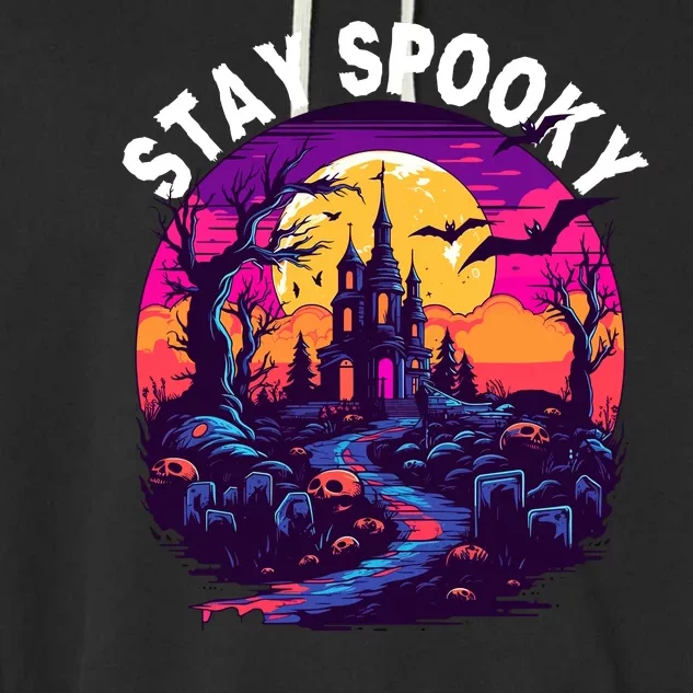 Title: Stay Spooky Graveyard Spooky Haunted House Funny Halloween Garment-Dyed Fleece Hoodie