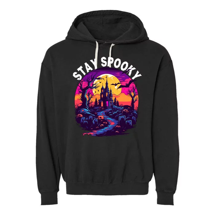 Title: Stay Spooky Graveyard Spooky Haunted House Funny Halloween Garment-Dyed Fleece Hoodie