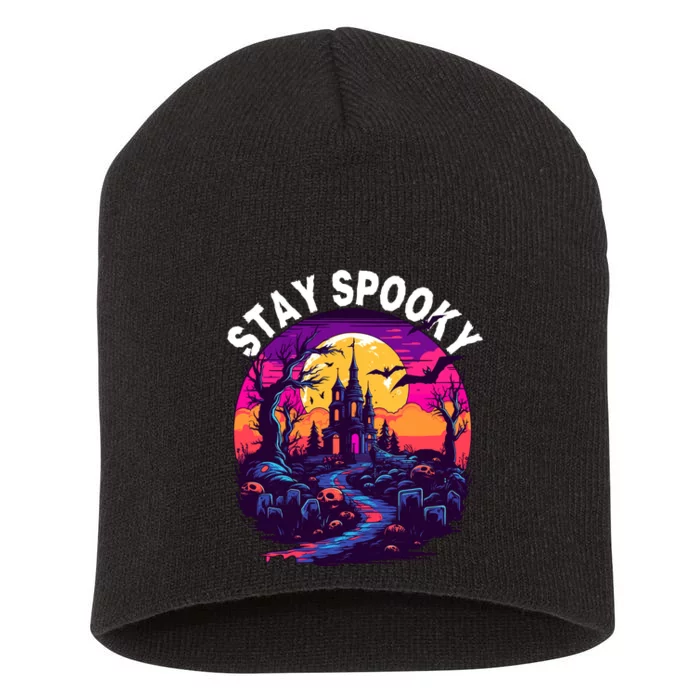 Title: Stay Spooky Graveyard Spooky Haunted House Funny Halloween Short Acrylic Beanie