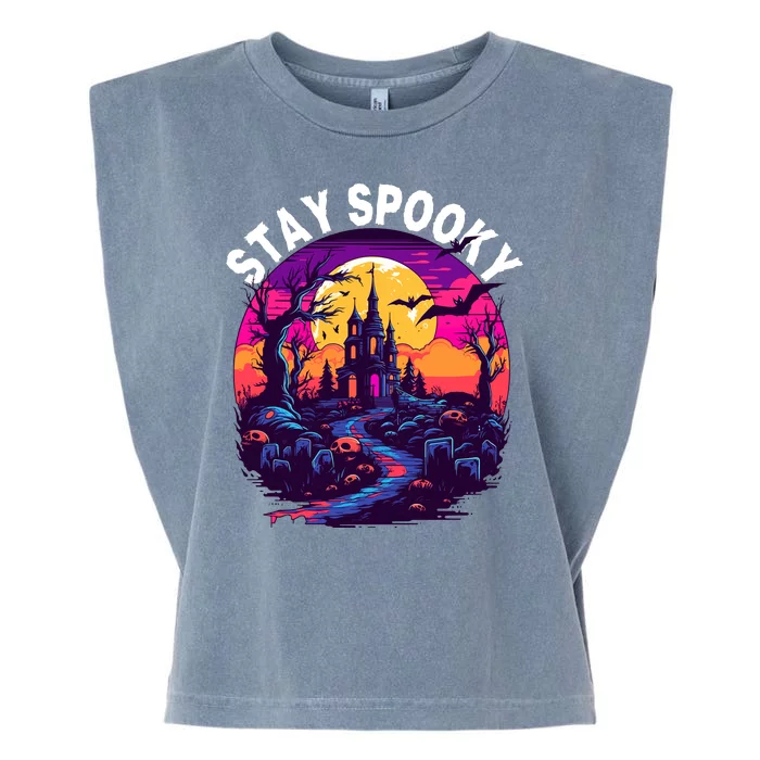 Title: Stay Spooky Graveyard Spooky Haunted House Funny Halloween Garment-Dyed Women's Muscle Tee