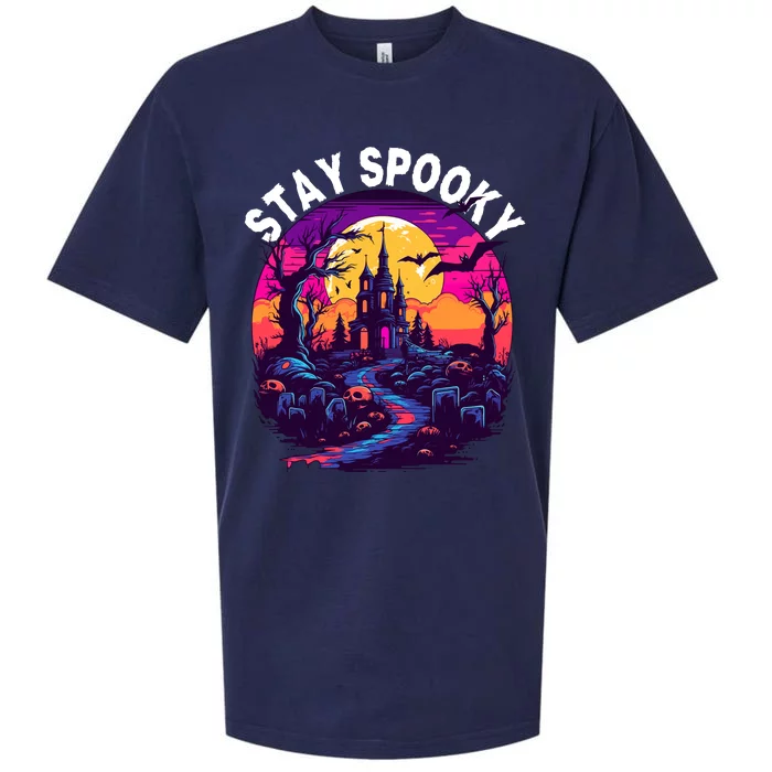 Title: Stay Spooky Graveyard Spooky Haunted House Funny Halloween Sueded Cloud Jersey T-Shirt