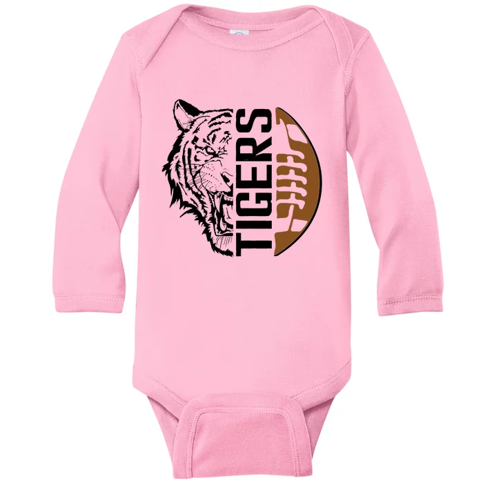 Tigers Swash School Spirit Orange Black Football Sports Fan Baby Long Sleeve Bodysuit