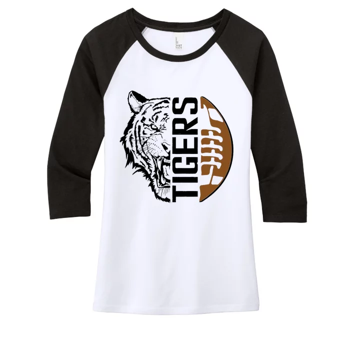 Tigers Swash School Spirit Orange Black Football Sports Fan Women's Tri-Blend 3/4-Sleeve Raglan Shirt