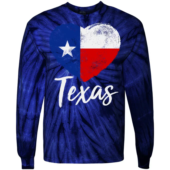 Texas Strong State Flag Heart Tie-Dye Long Sleeve Shirt