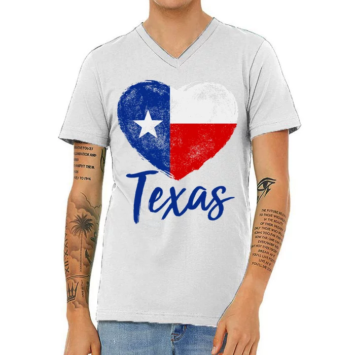 Texas Strong State Flag Heart V-Neck T-Shirt