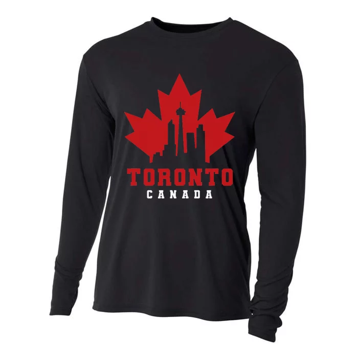 Toronto Skyline silhouette Canada Maple Leaf Cooling Performance Long Sleeve Crew