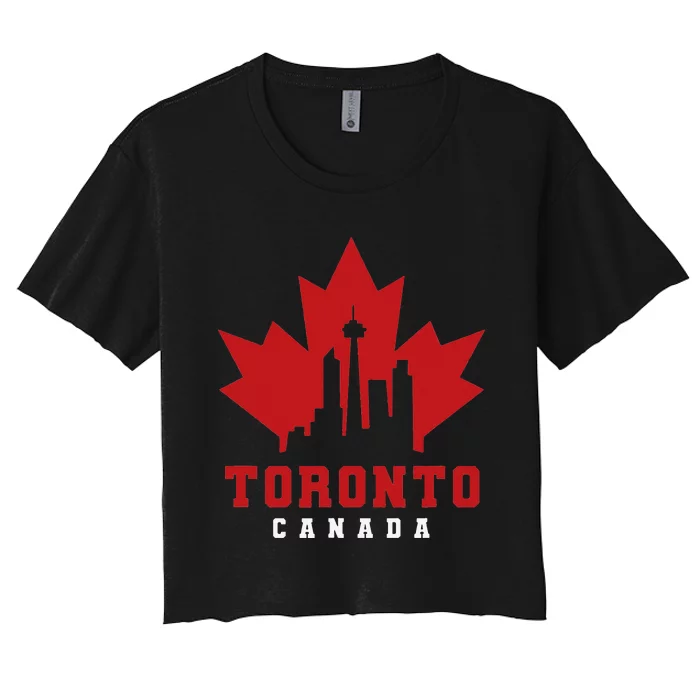 Toronto Skyline silhouette Canada Maple Leaf Women's Crop Top Tee