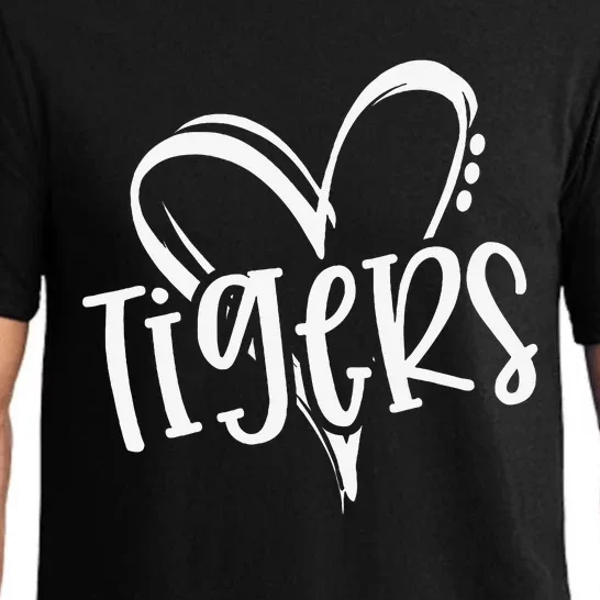 Tigers School Sports Fan Team Spirit Heart Pajama Set