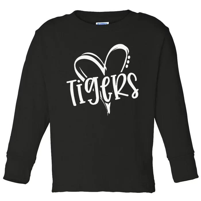 Tigers School Sports Fan Team Spirit Heart Toddler Long Sleeve Shirt